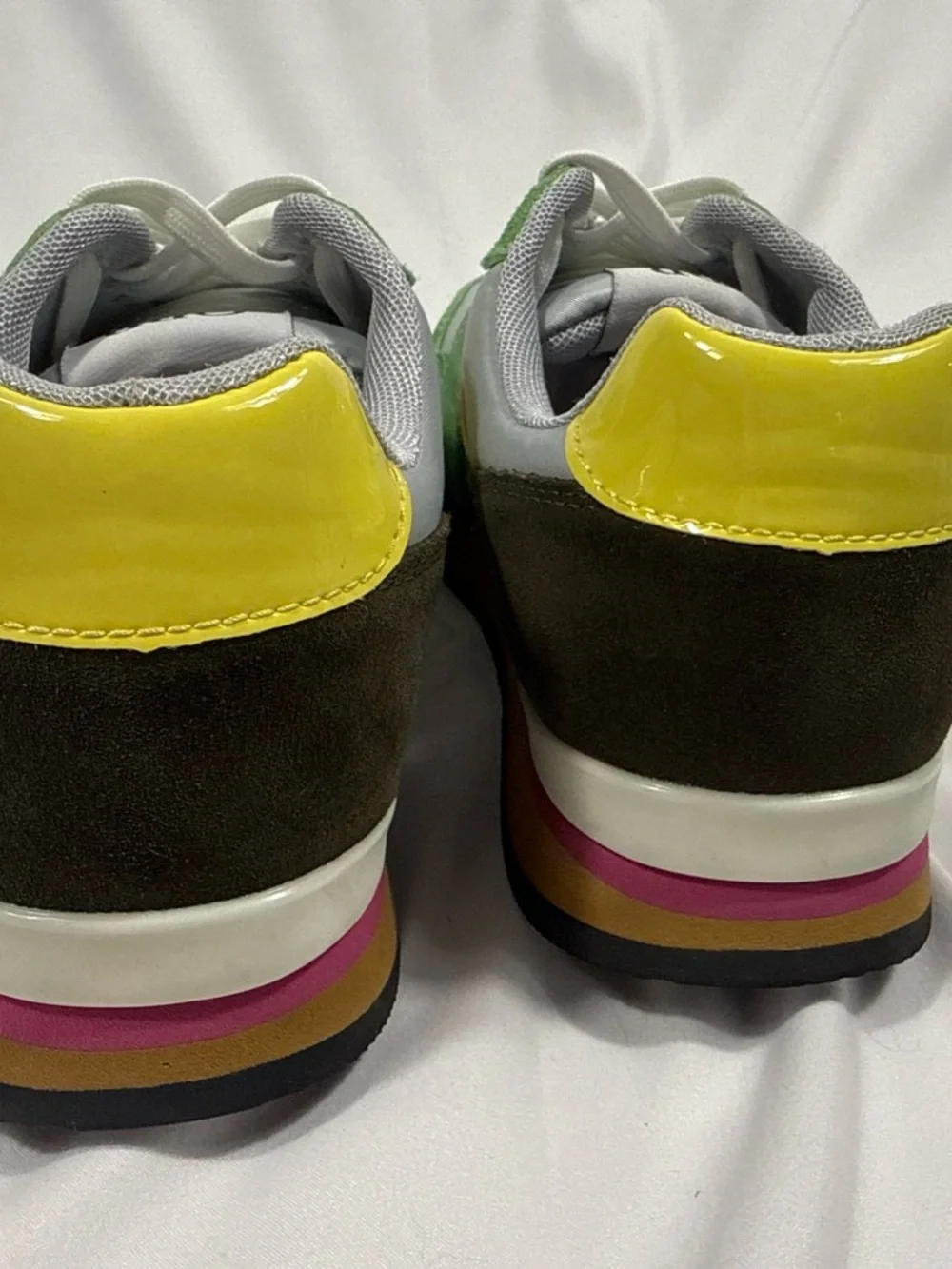 OPP France Suede Runner Sneakers — Green/Grey/Yellow/Pink Size US Women’s 8🍏